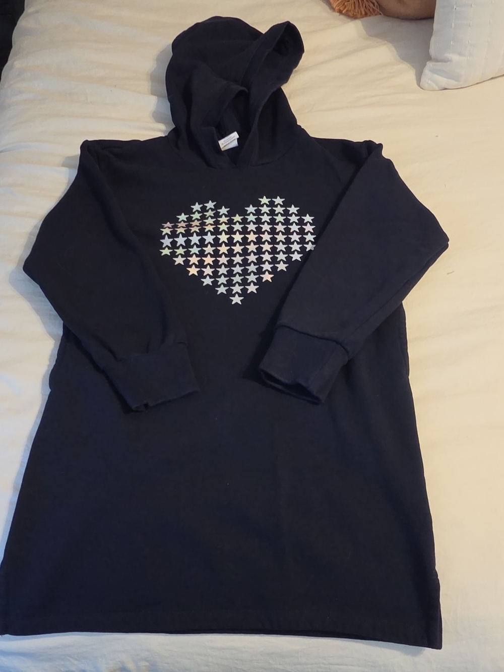 GAP Navy Girls Hoodie Dress with Iridescent Star Heart Size 8